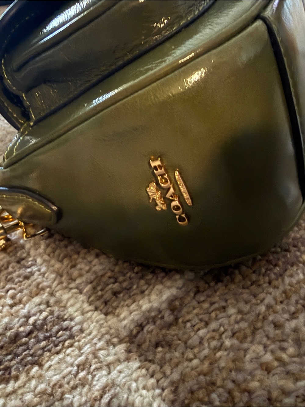 Coach Olive Green Ashton Patent Leather Shoulder Bag - Picture 6 of 8